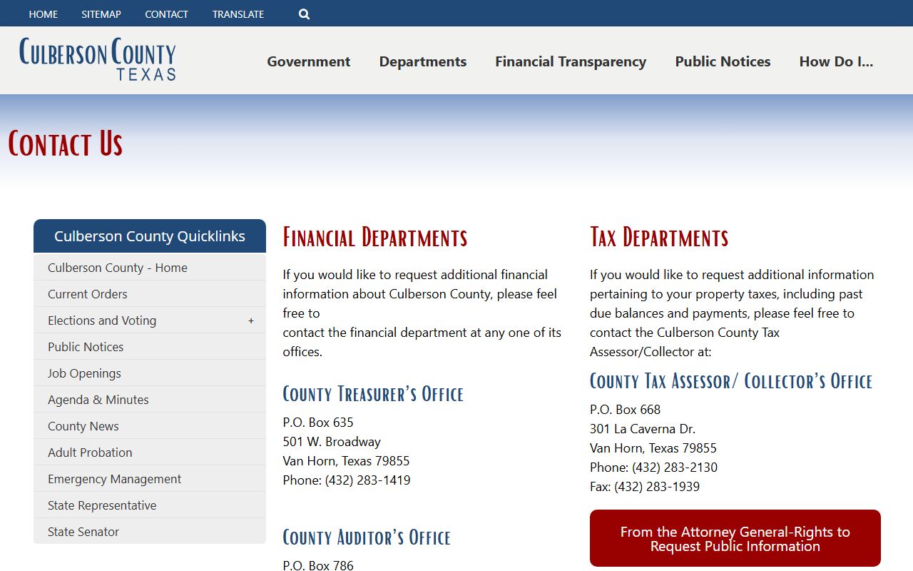 Culberson County inmate records public information contact page